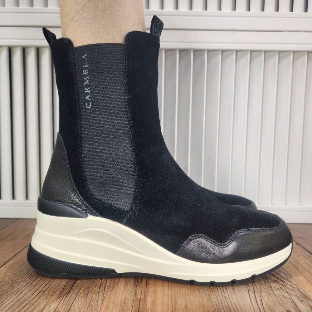 Carmela Comfort Flex Boots Women 9 EU 40 Black Suede Side Zip Designer Ankle NEW